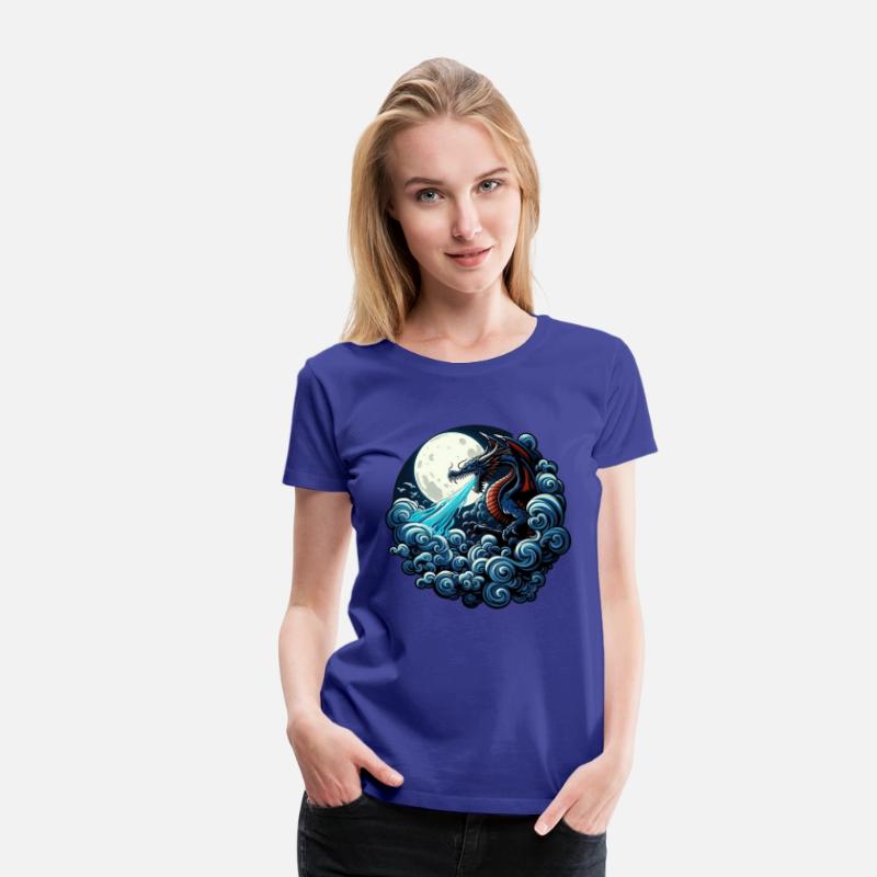 Mystical Dragon Breathing Water Under Moonlight