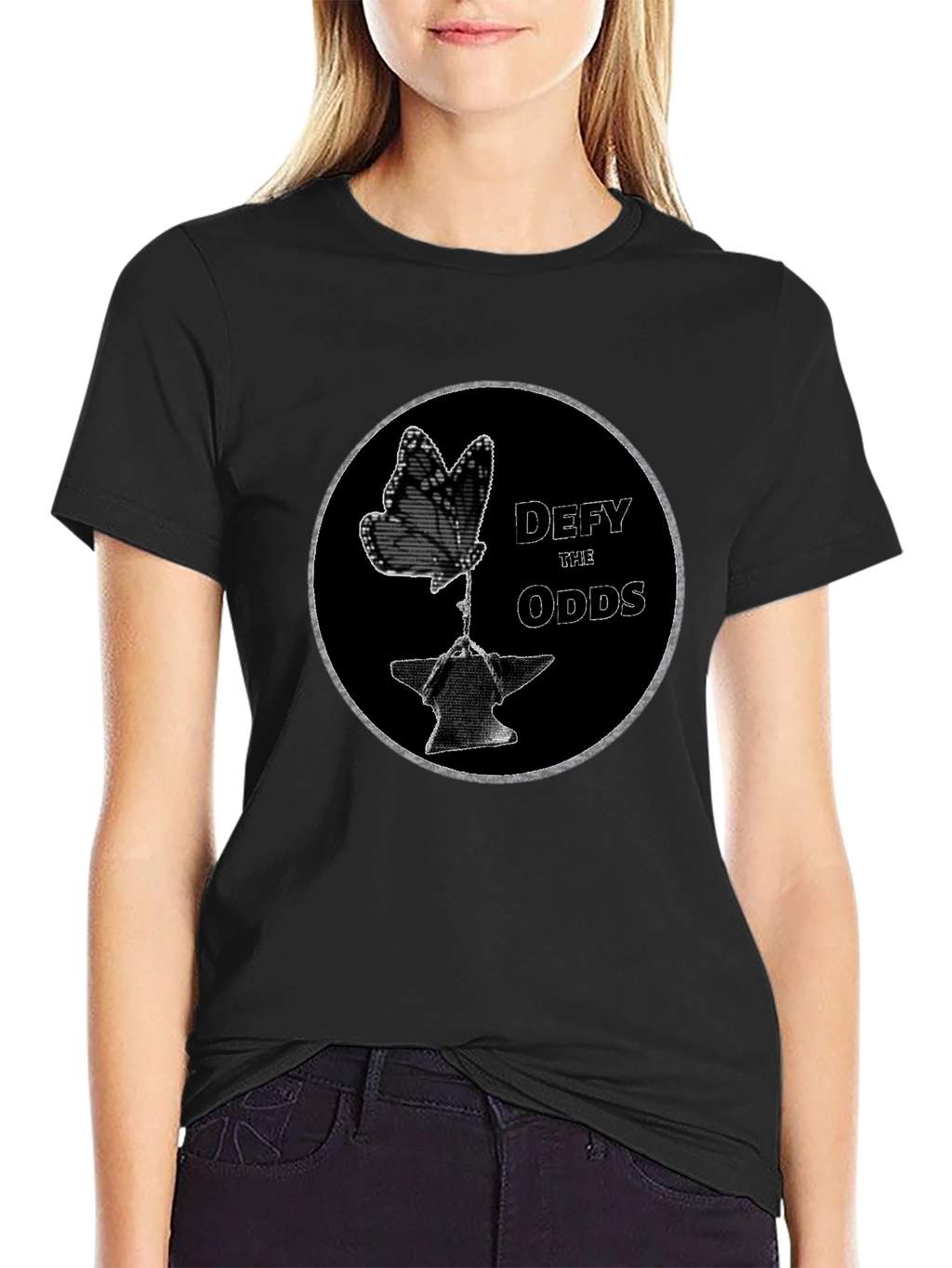 Defy the Odds Graphic T-Shirt - Butterfly on Anvil