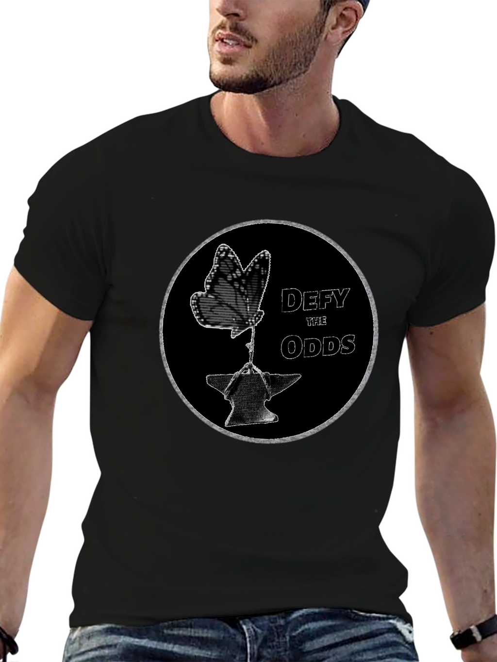 Defy the Odds Graphic T-Shirt - Butterfly on Anvil