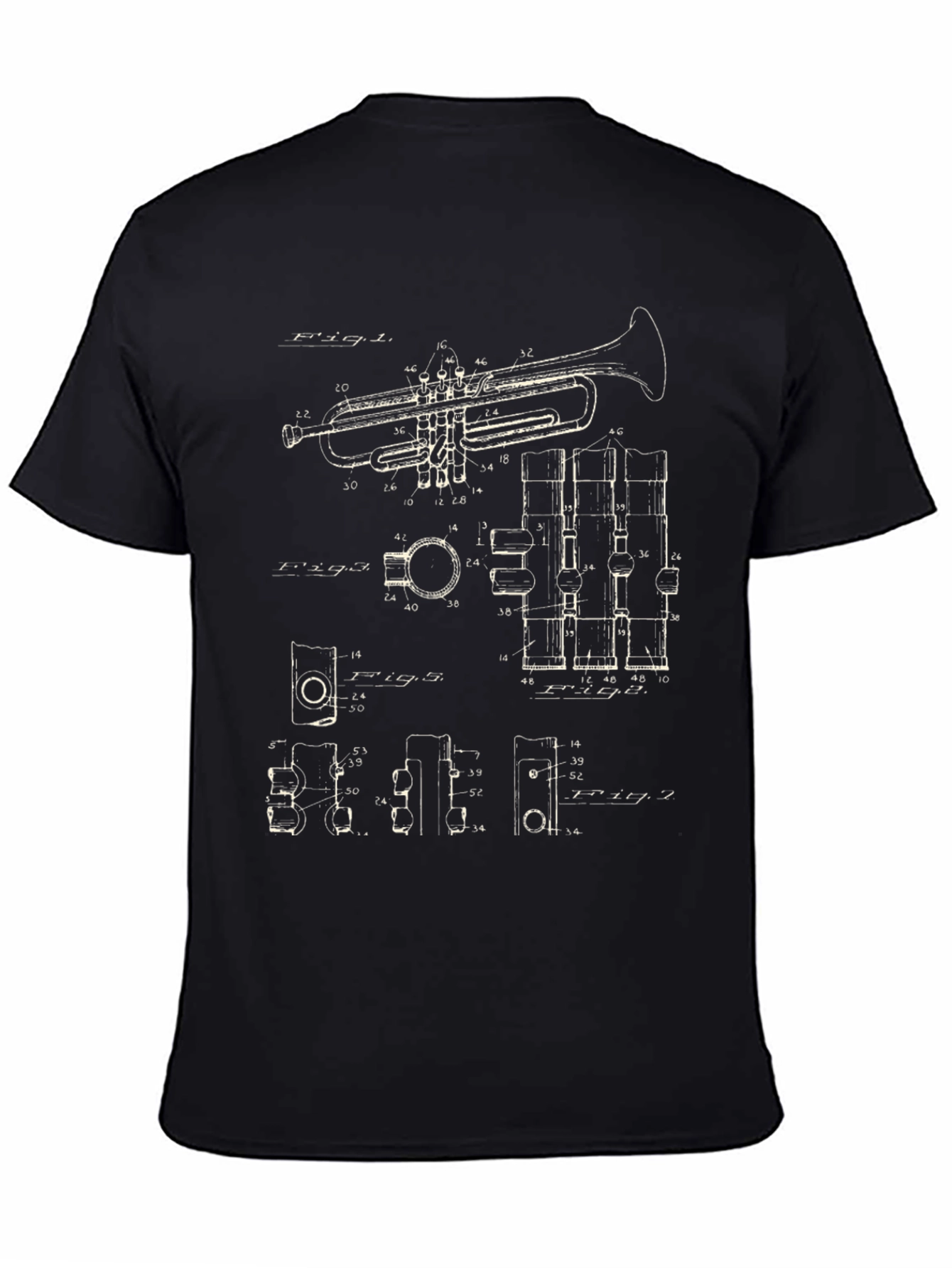 Vintage Trumpet Blueprint Black T-Shirt