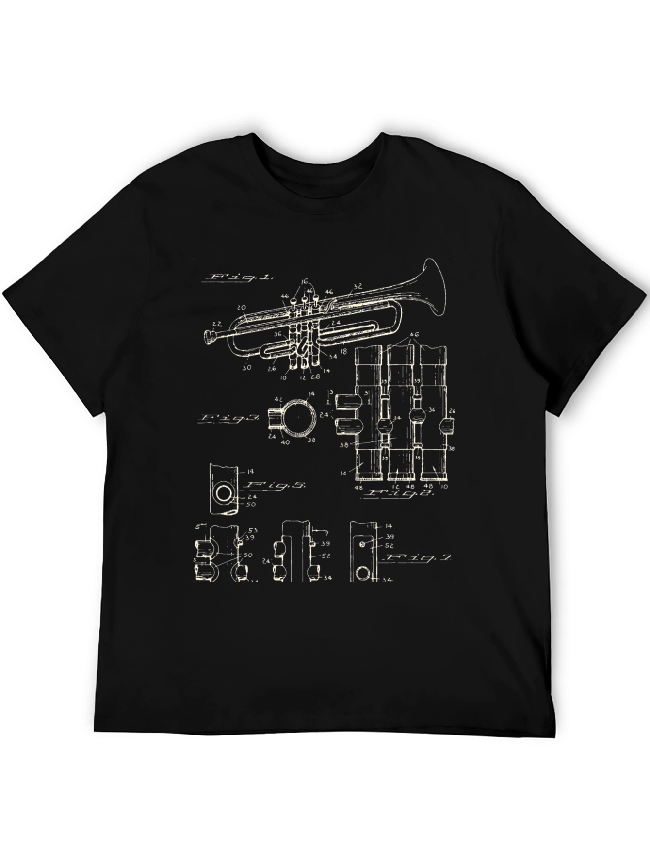 Vintage Trumpet Blueprint Black T-Shirt