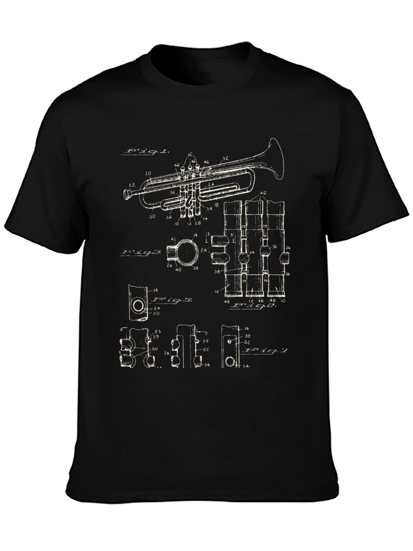 Vintage Trumpet Blueprint Black T-Shirt