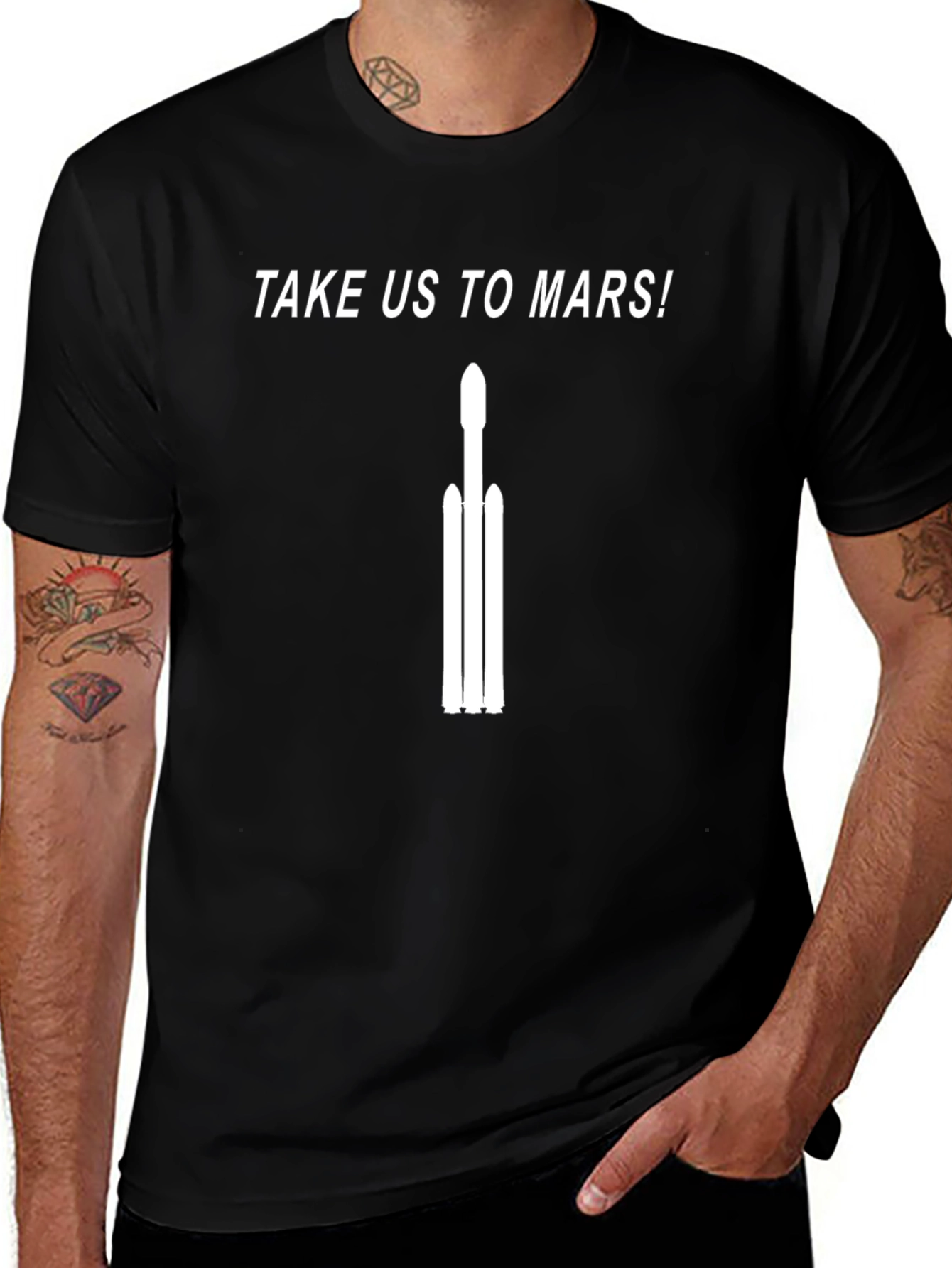 Take Us to Mars Black T-Shirt Rocket Space Travel Tee