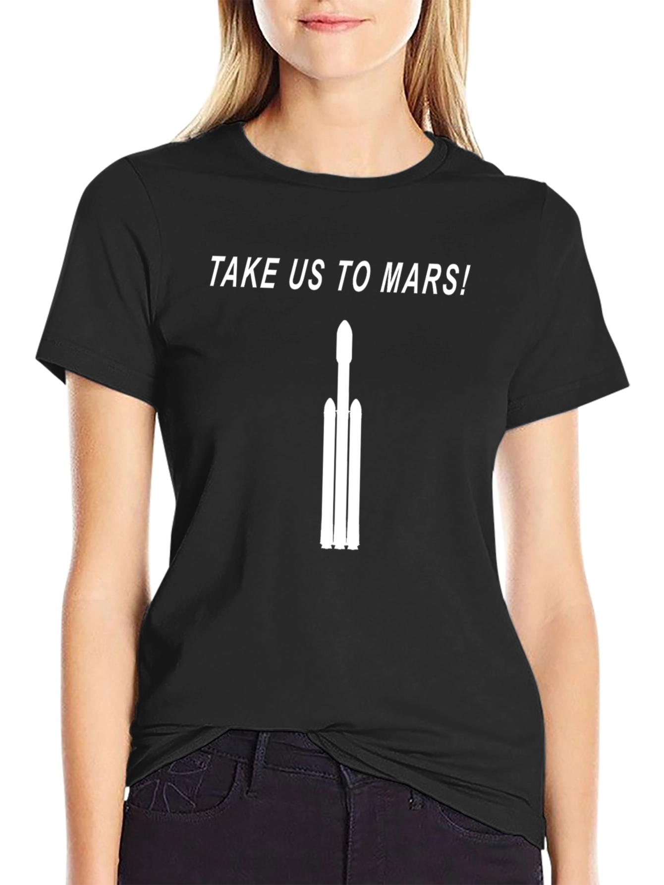Take Us to Mars Black T-Shirt Rocket Space Travel Tee