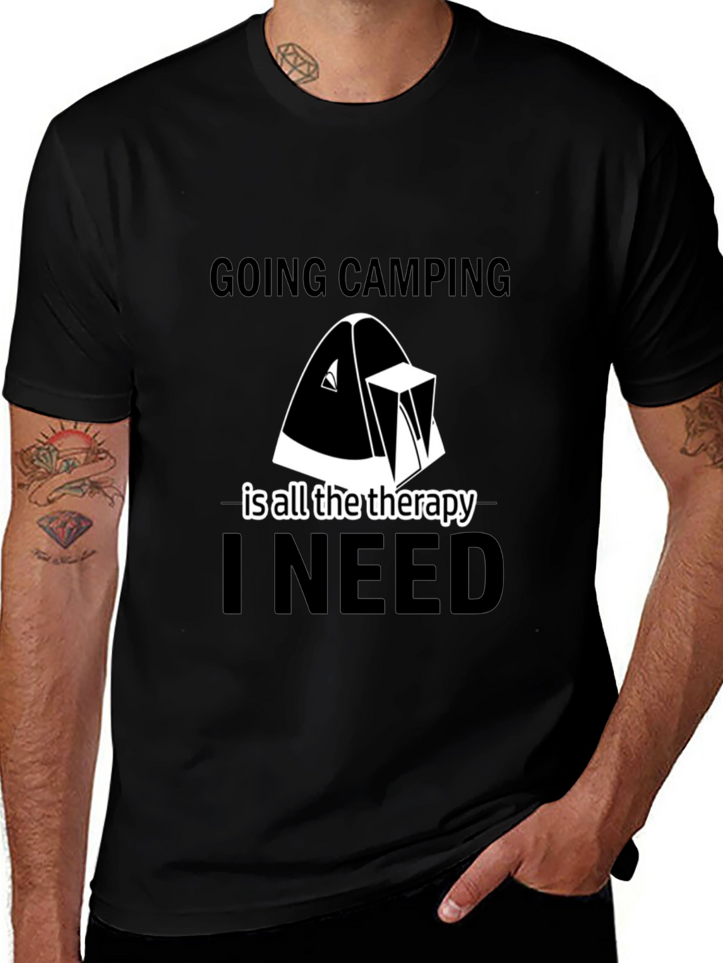 Camping Therapy Tee - Black Graphic T-Shirt