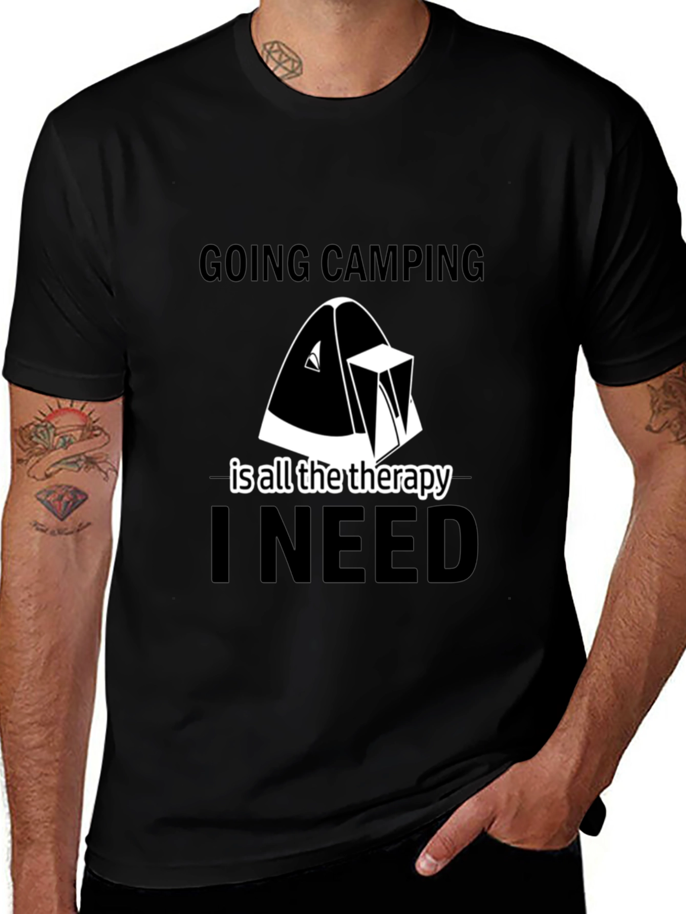 Camping Therapy Tee - Black Graphic T-Shirt