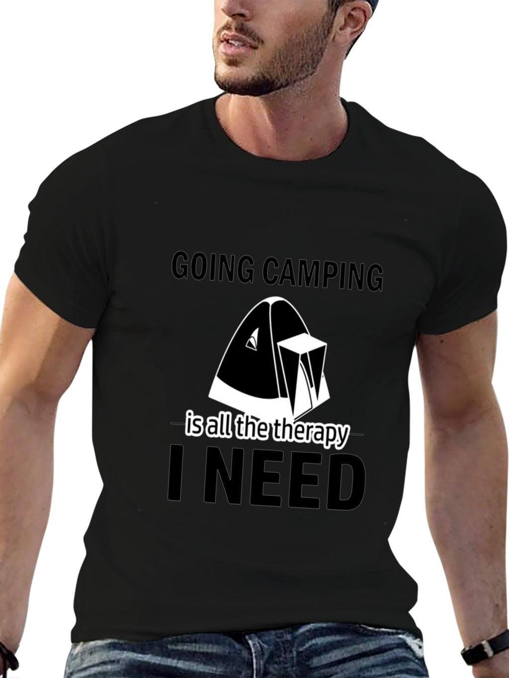 Camping Therapy Tee - Black Graphic T-Shirt