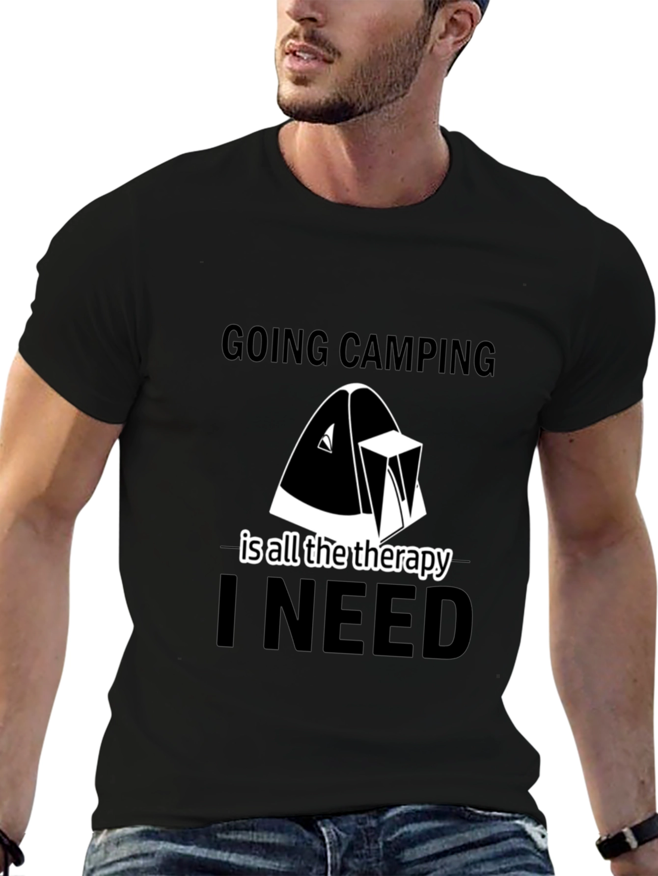 Camping Therapy Tee - Black Graphic T-Shirt