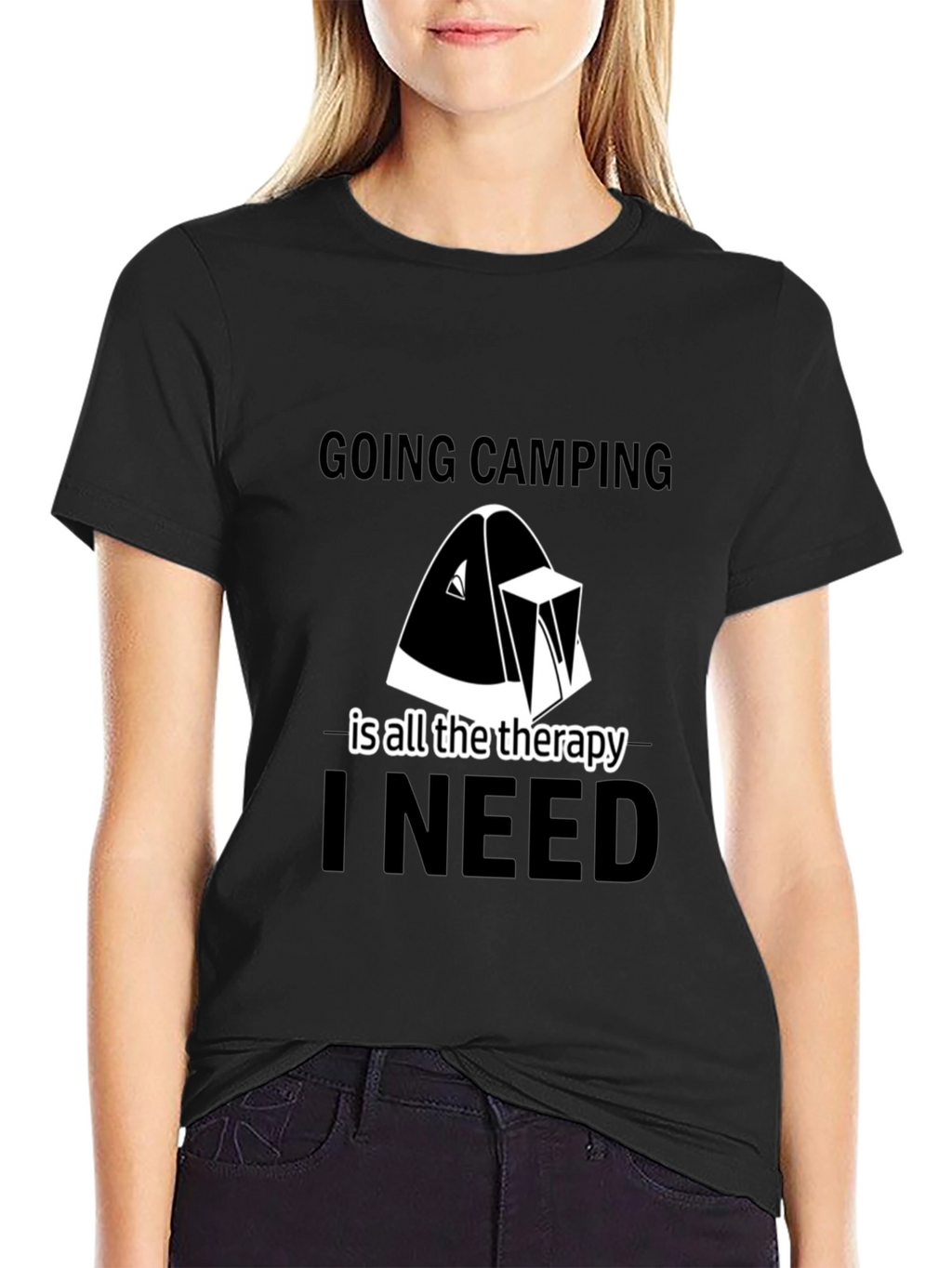 Camping Therapy Tee - Black Graphic T-Shirt