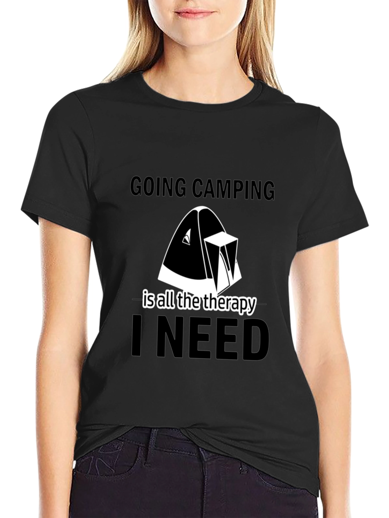 Camping Therapy Tee - Black Graphic T-Shirt