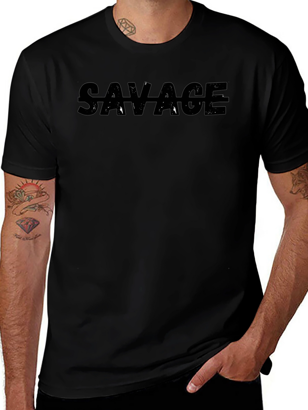 Savage Graphic Print Crew Neck Short Sleeve T-Shirt