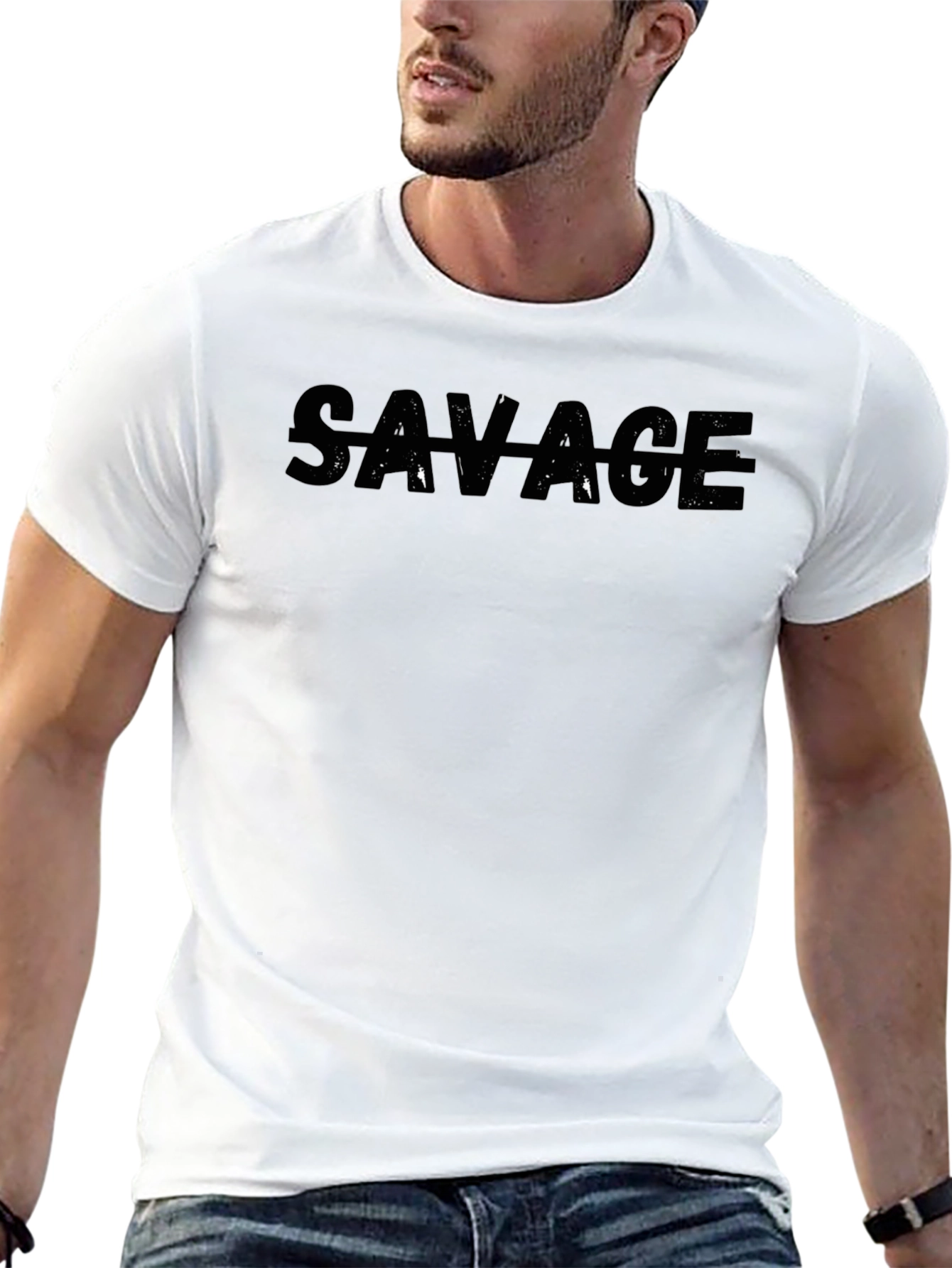 Savage Graphic Print Crew Neck Short Sleeve T-Shirt