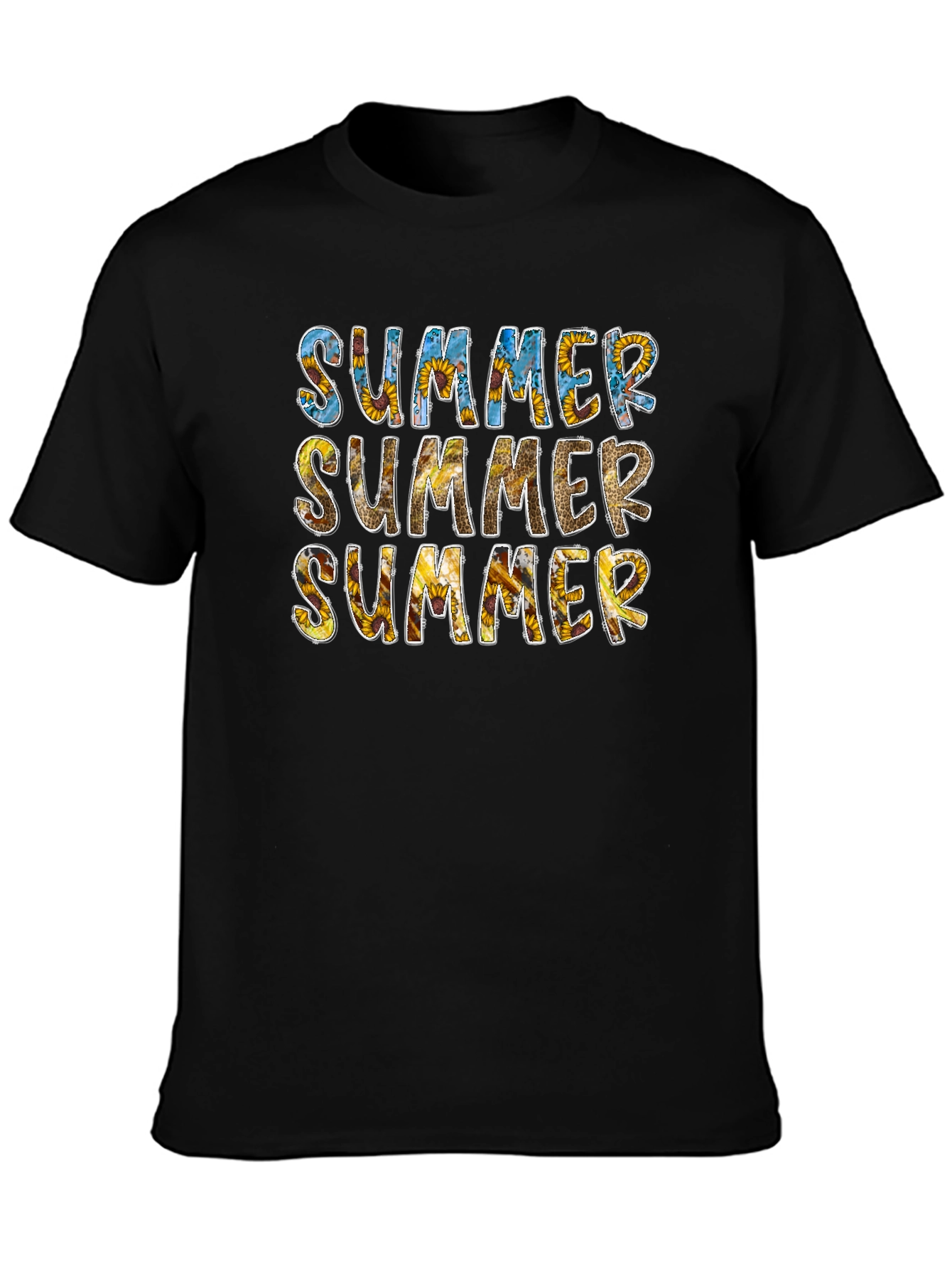 Sunflower Summer Graphic Tee - Black Cotton T-Shirt