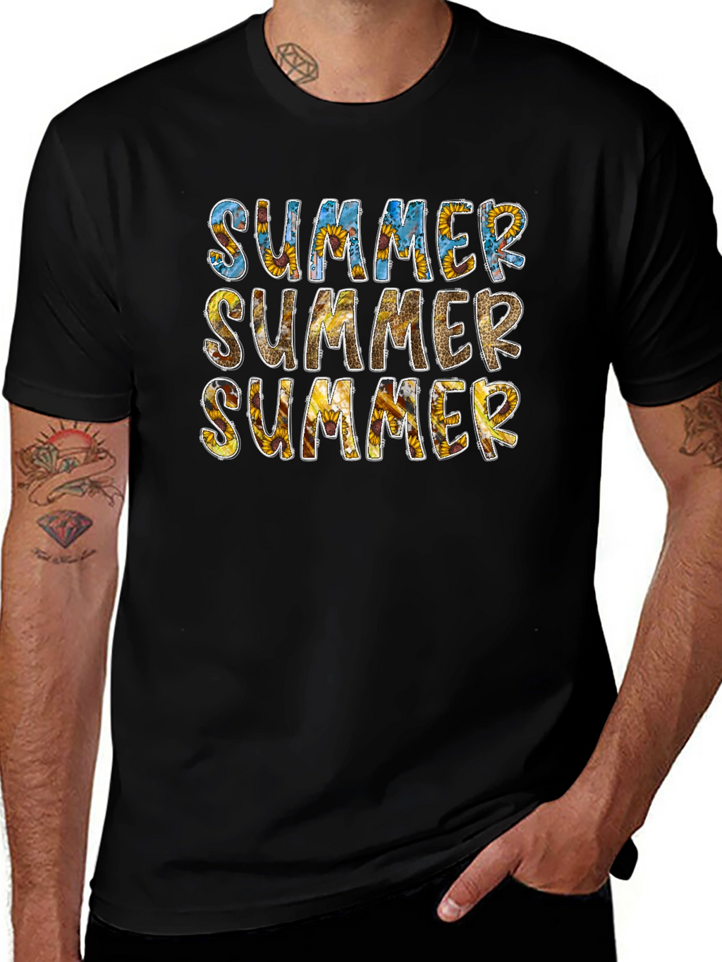 Sunflower Summer Graphic Tee - Black Cotton T-Shirt