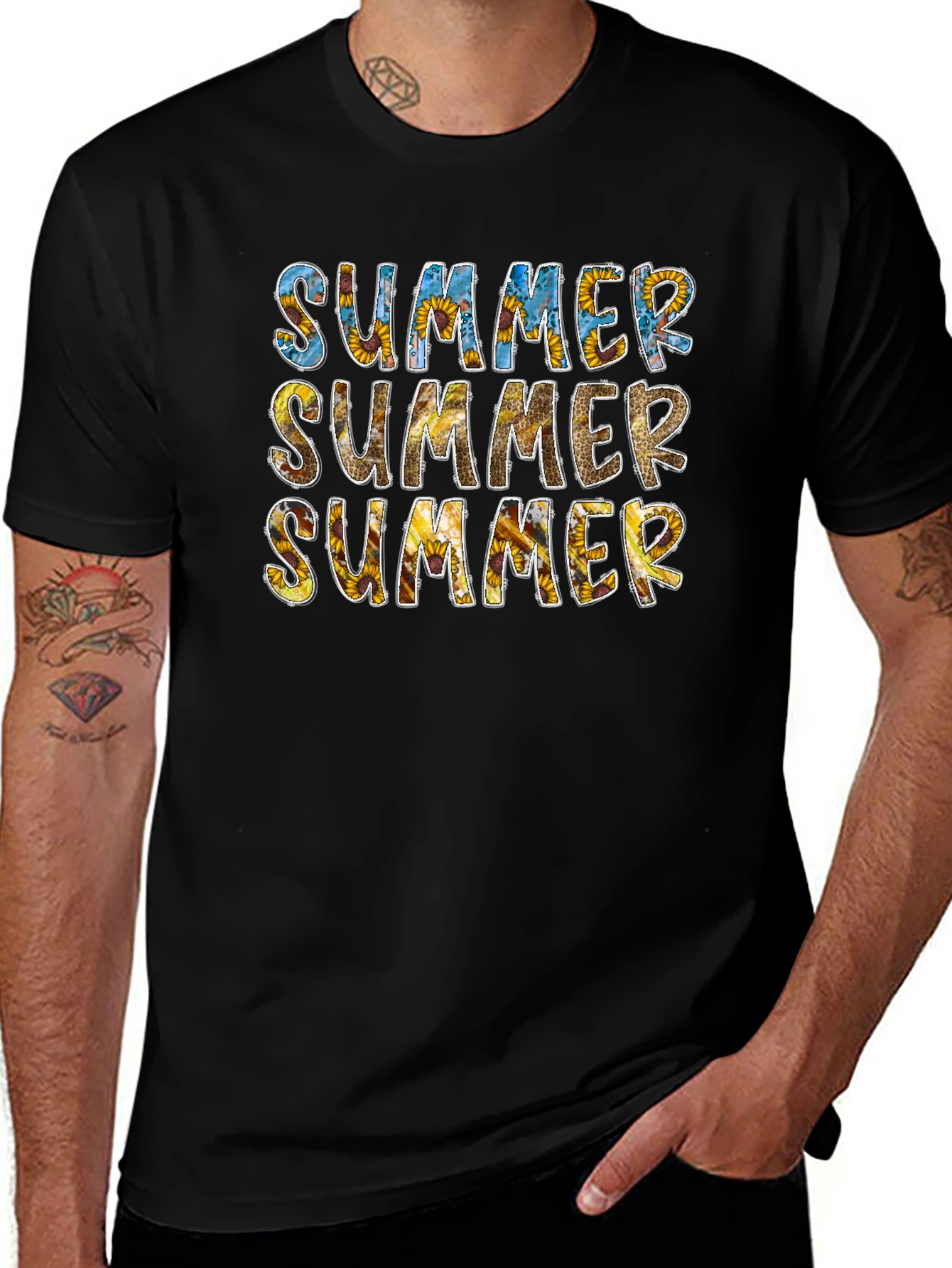 Sunflower Summer Graphic Tee - Black Cotton T-Shirt
