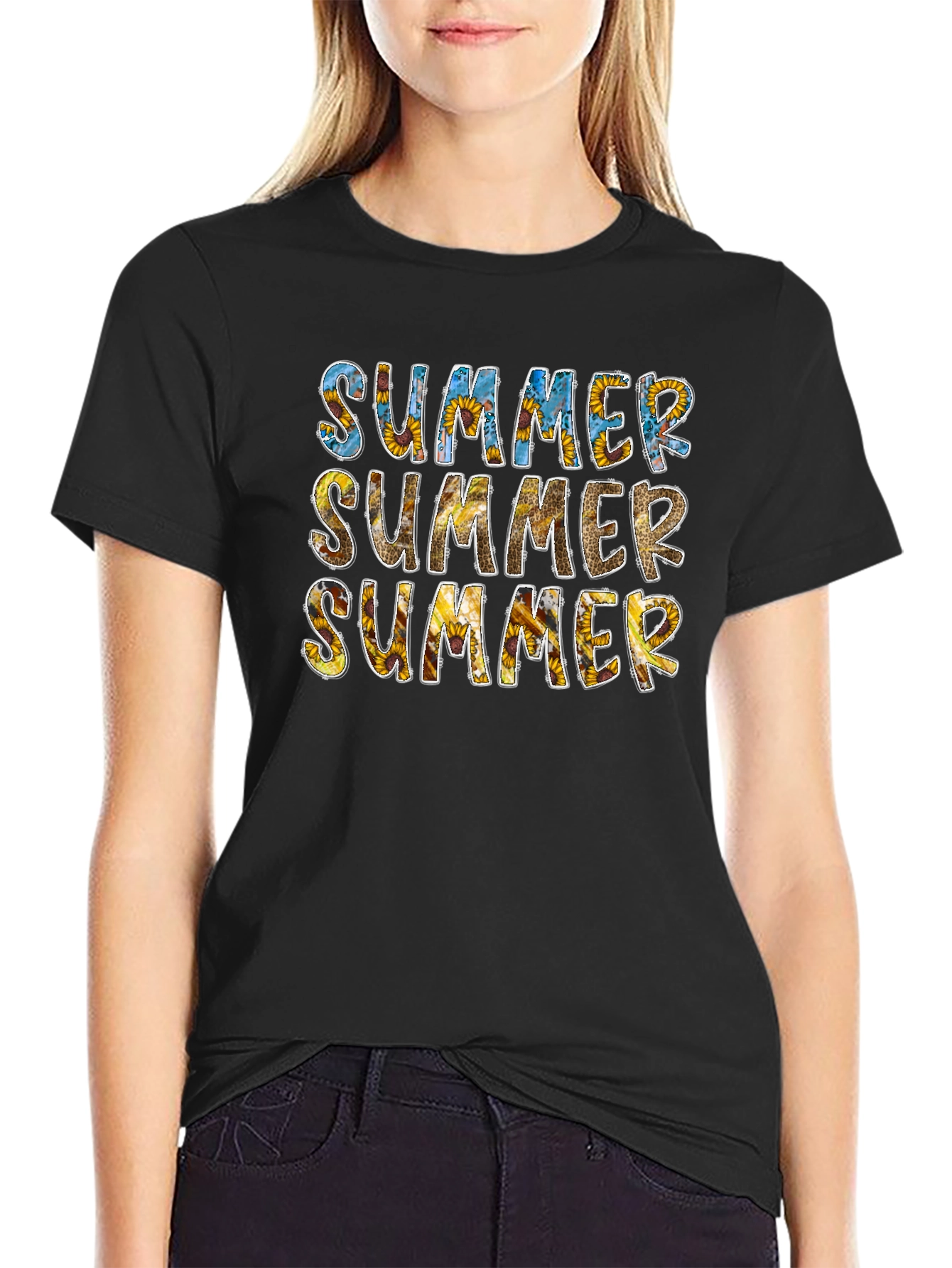 Sunflower Summer Graphic Tee - Black Cotton T-Shirt