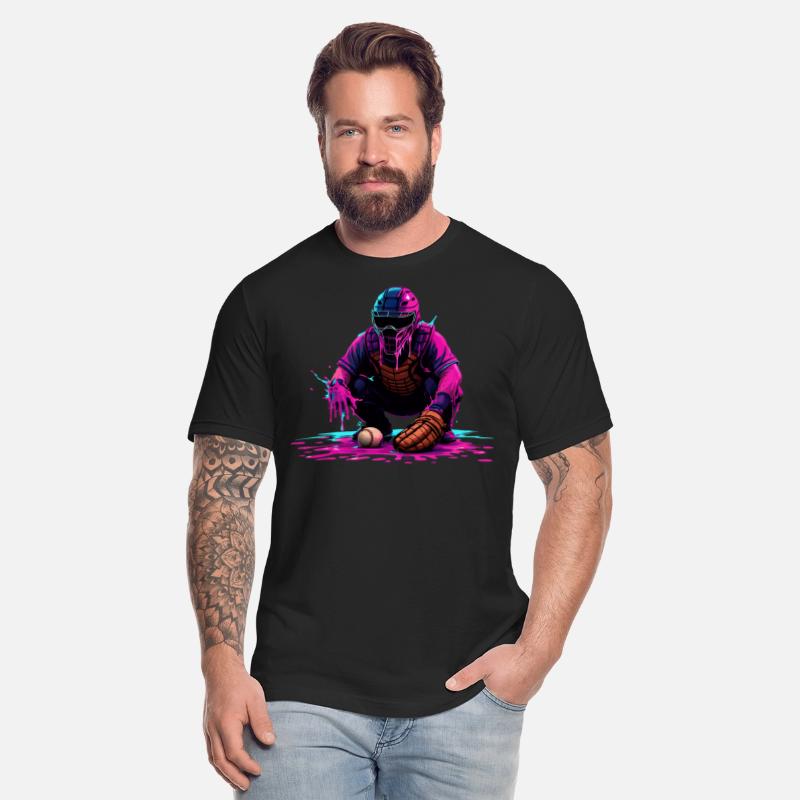 Neon Baseball Catcher Art Cool Vaporwave Sports