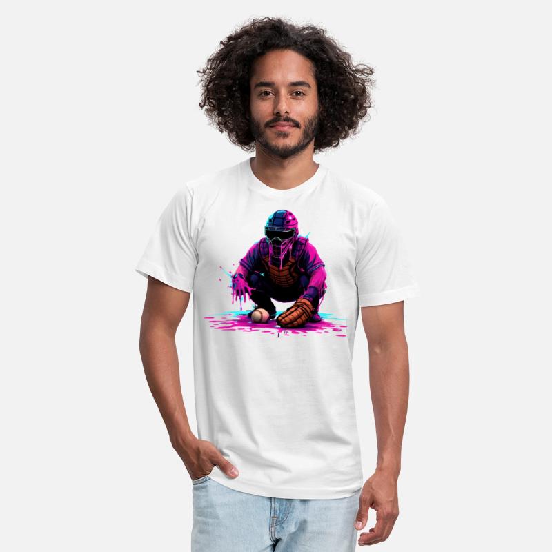 Neon Baseball Catcher Art Cool Vaporwave Sports