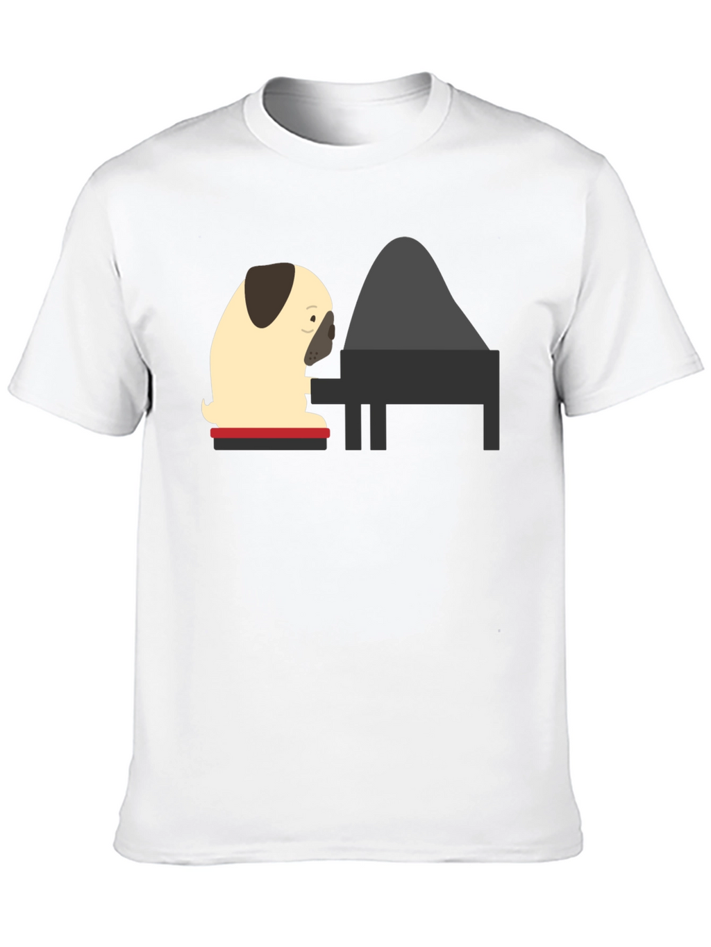 Pug Playing Piano Black T-Shirt