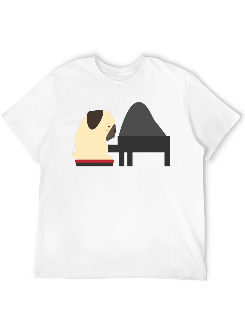 Pug Playing Piano Black T-Shirt