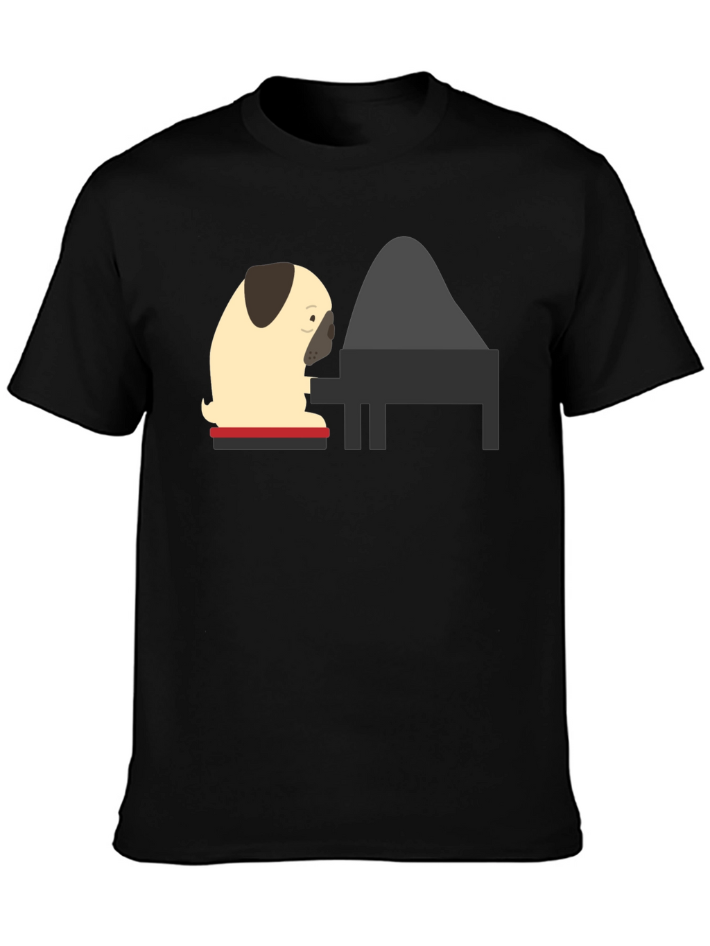 Pug Playing Piano Black T-Shirt