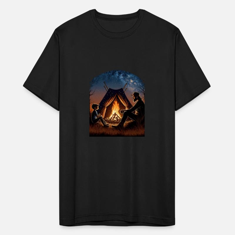 Night Camping Bonfire Bonding Father and Son