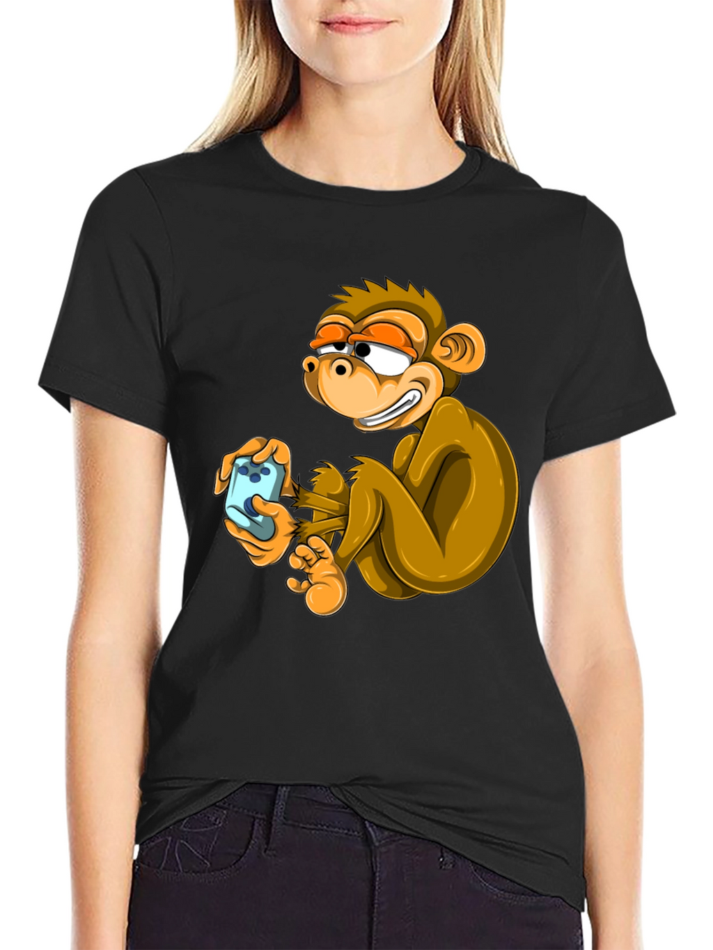 Funny Monkey Graphic Tee - Black Cotton T-Shirt