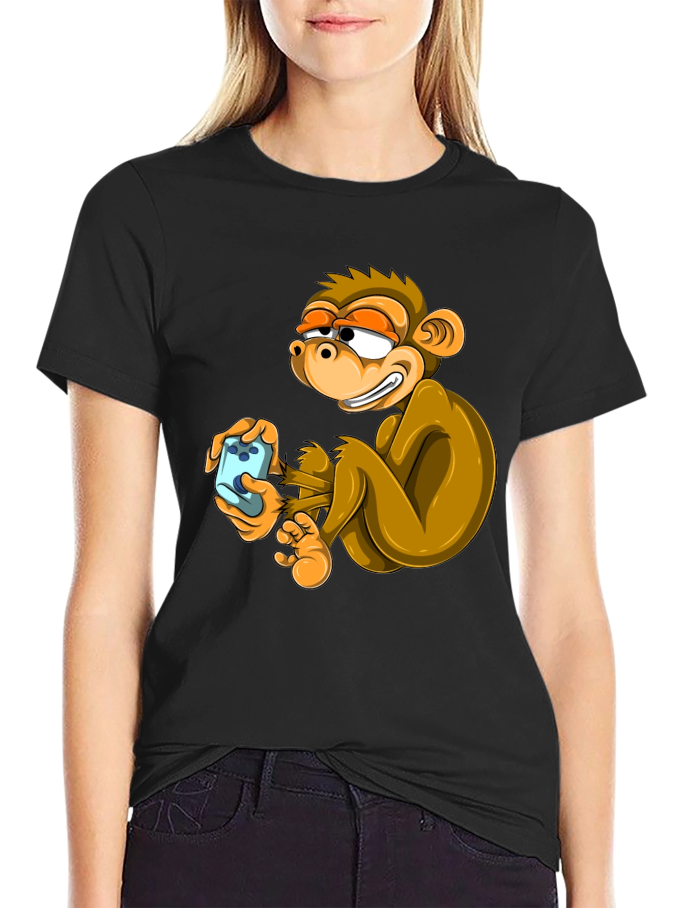 Funny Monkey Graphic Tee - Black Cotton T-Shirt