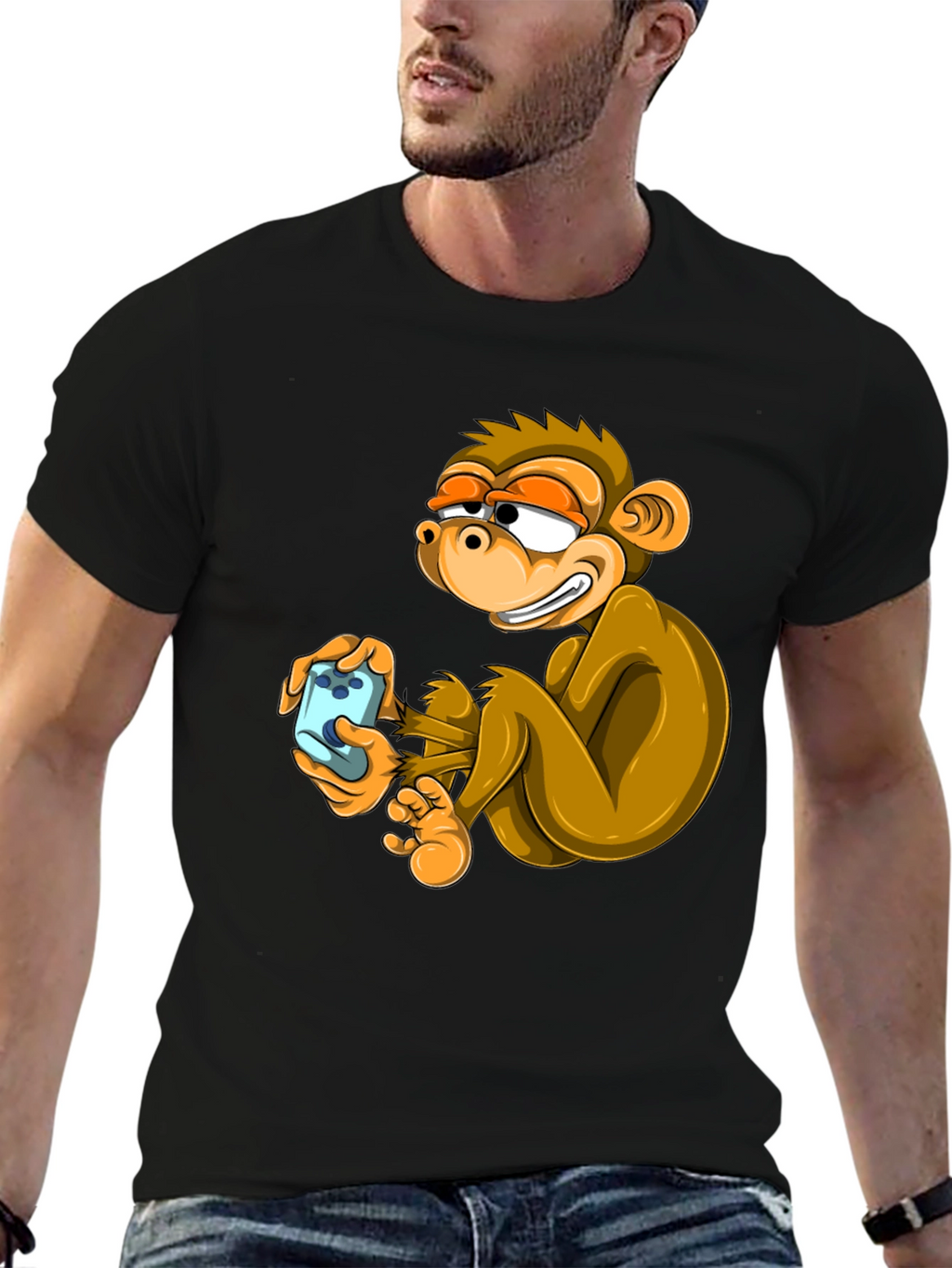 Funny Monkey Graphic Tee - Black Cotton T-Shirt