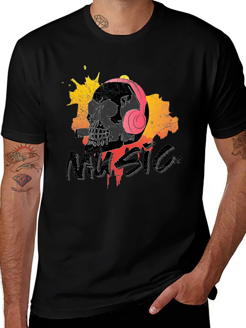Skull Music T-Shirt - Grunge Design