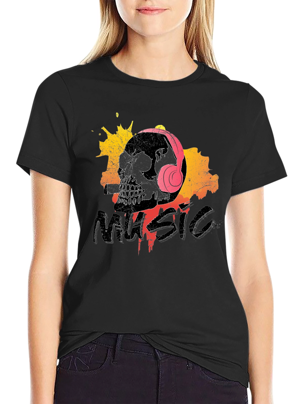 Skull Music T-Shirt - Grunge Design