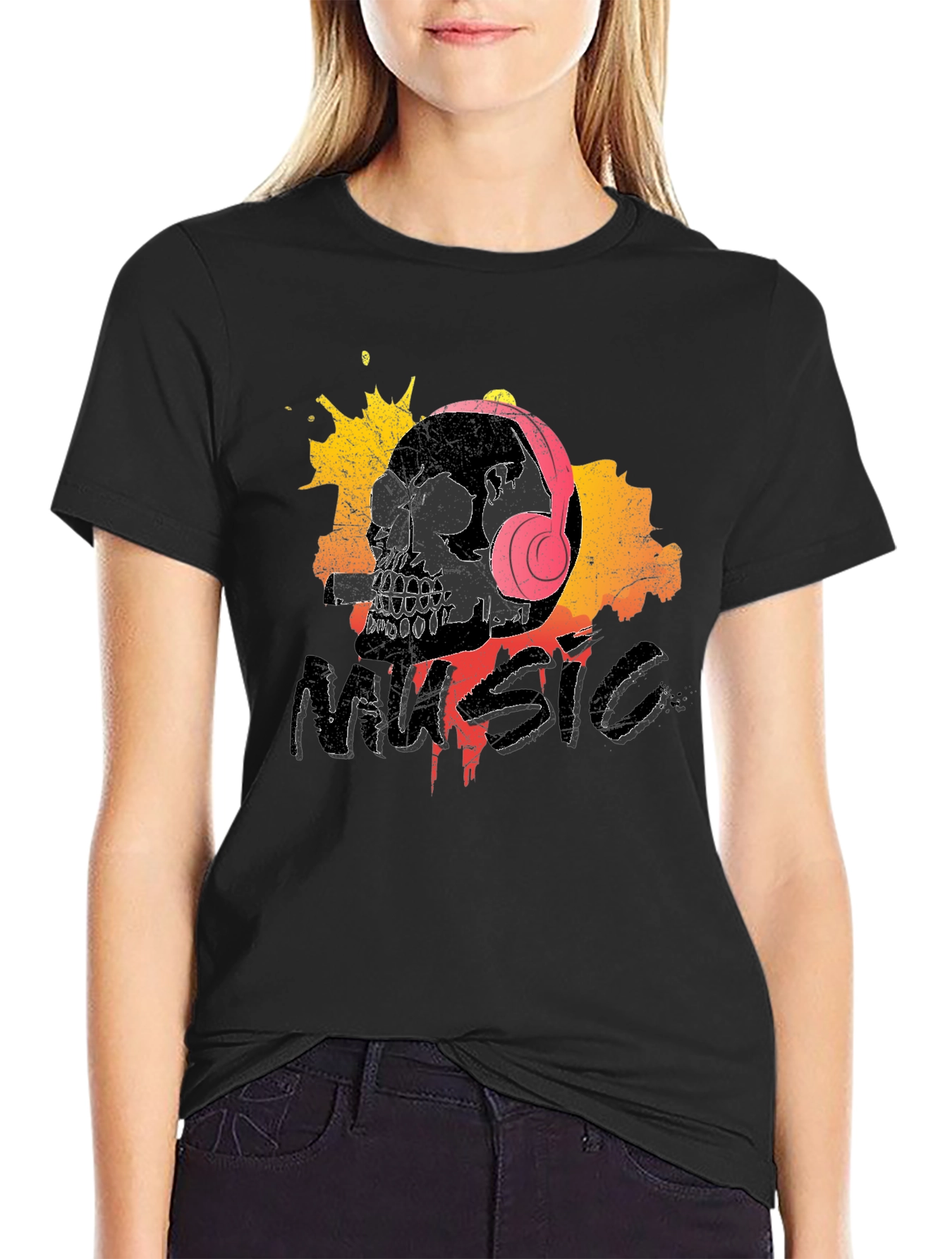 Skull Music T-Shirt - Grunge Design