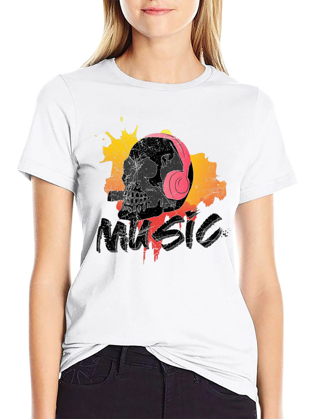 Skull Music T-Shirt - Grunge Design