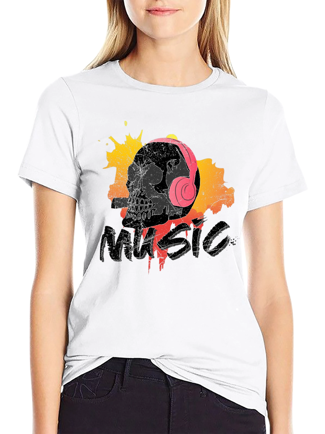 Skull Music T-Shirt - Grunge Design