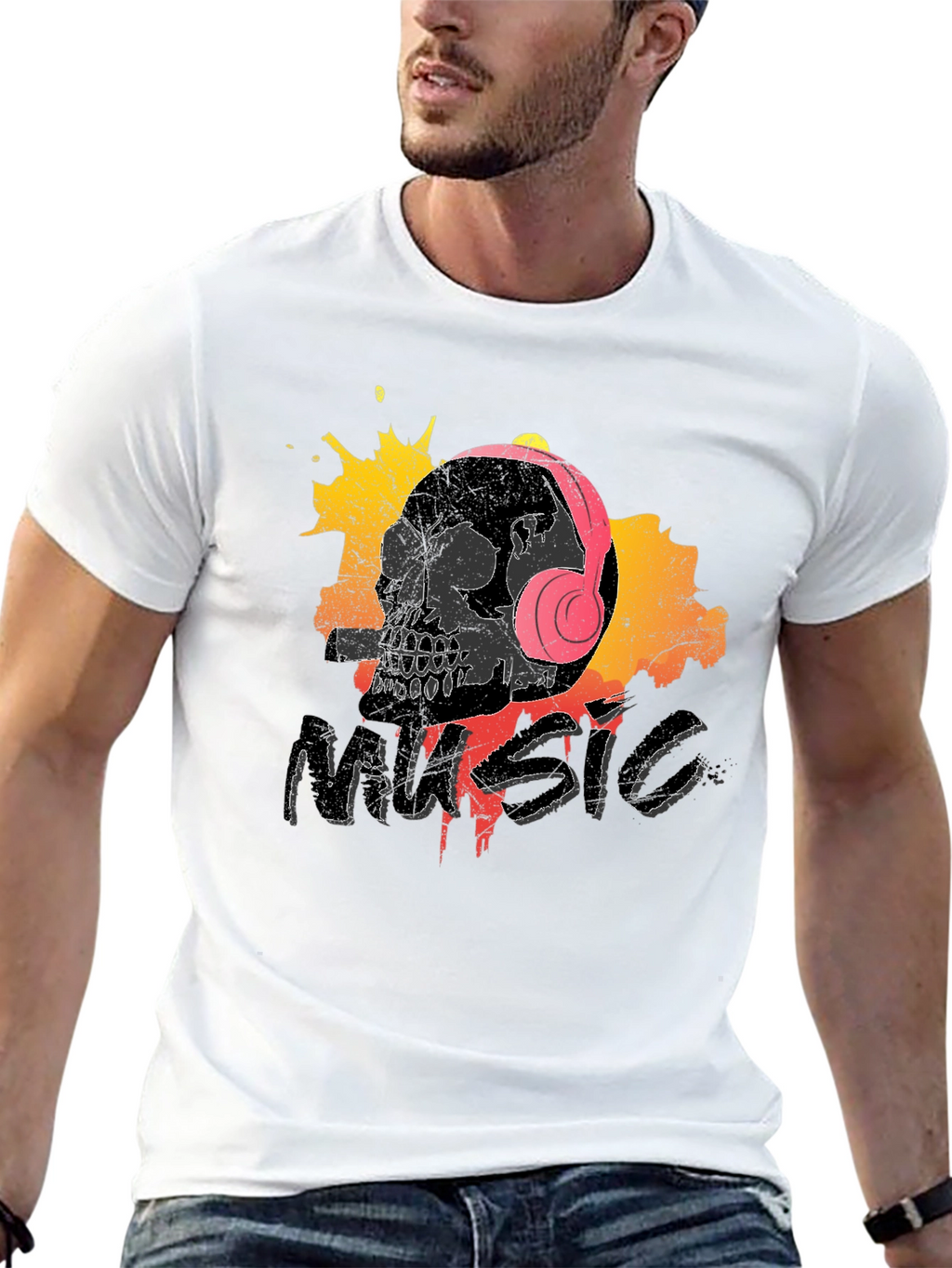 Skull Music T-Shirt - Grunge Design
