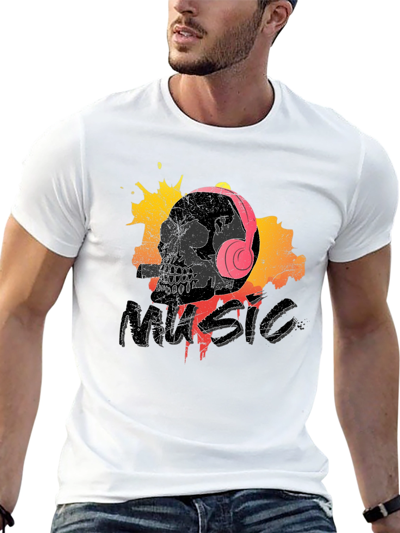 Skull Music T-Shirt - Grunge Design