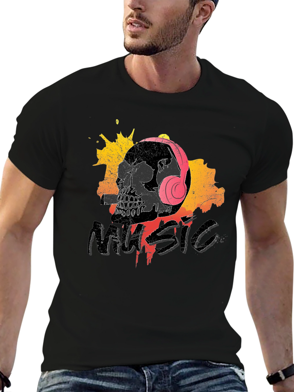 Skull Music T-Shirt - Grunge Design