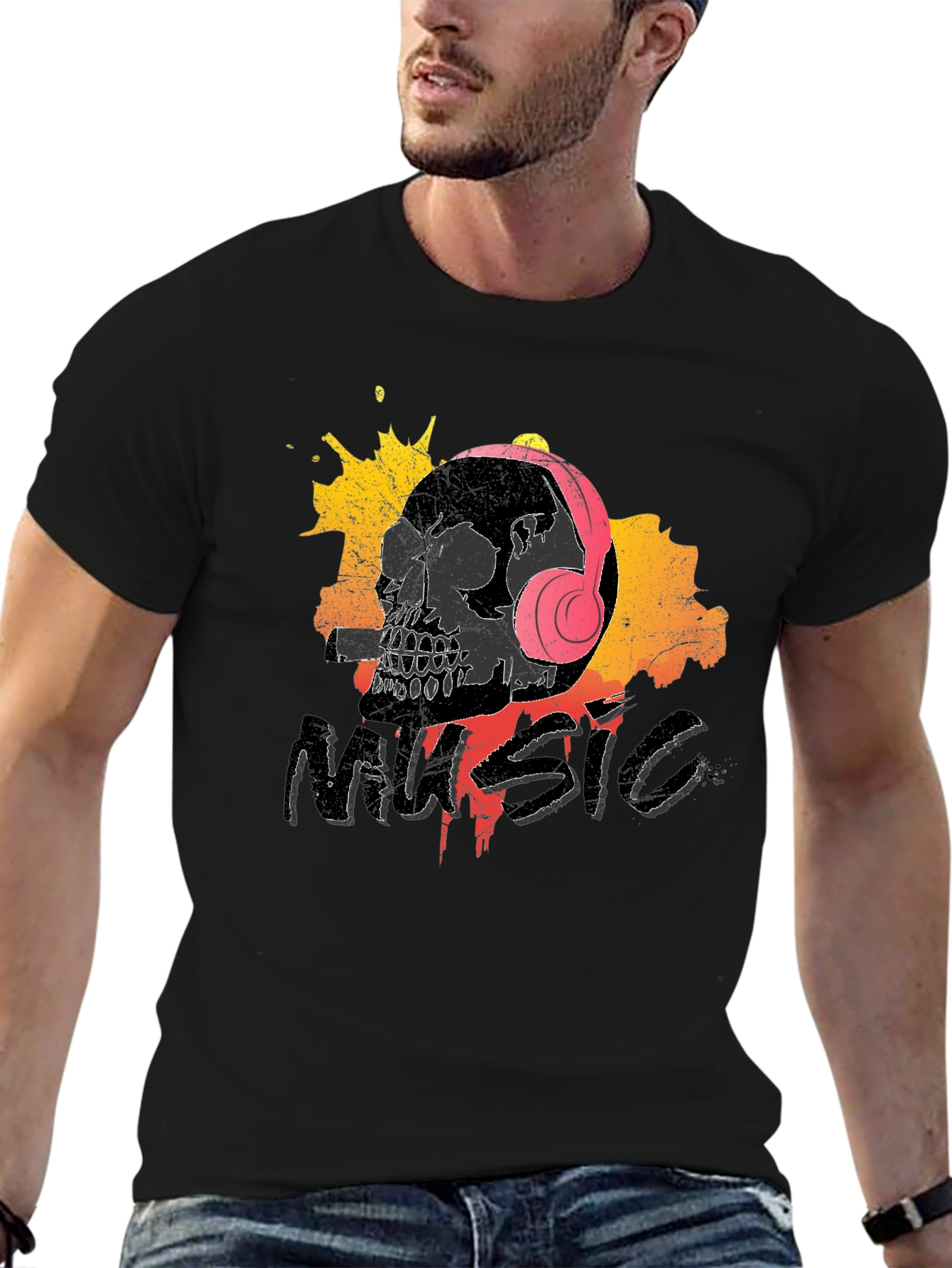 Skull Music T-Shirt - Grunge Design