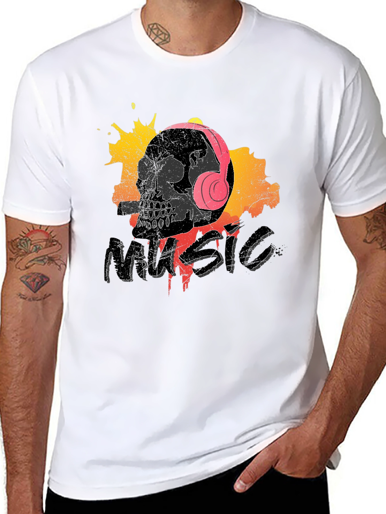 Skull Music T-Shirt - Grunge Design