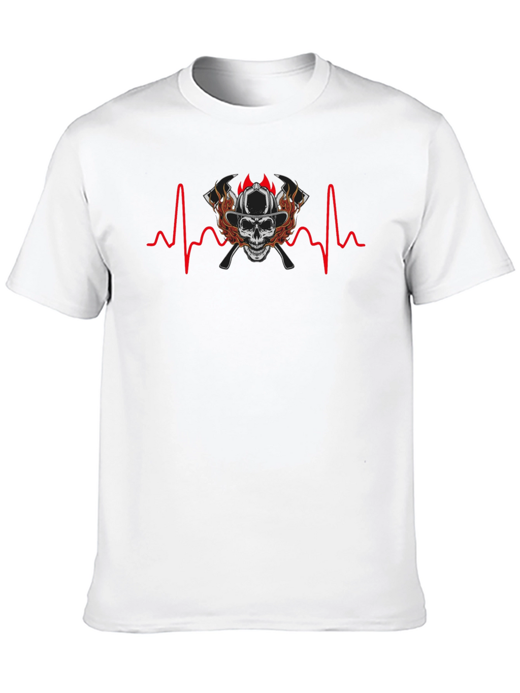 Firefighter Skull Heartbeat T-Shirt