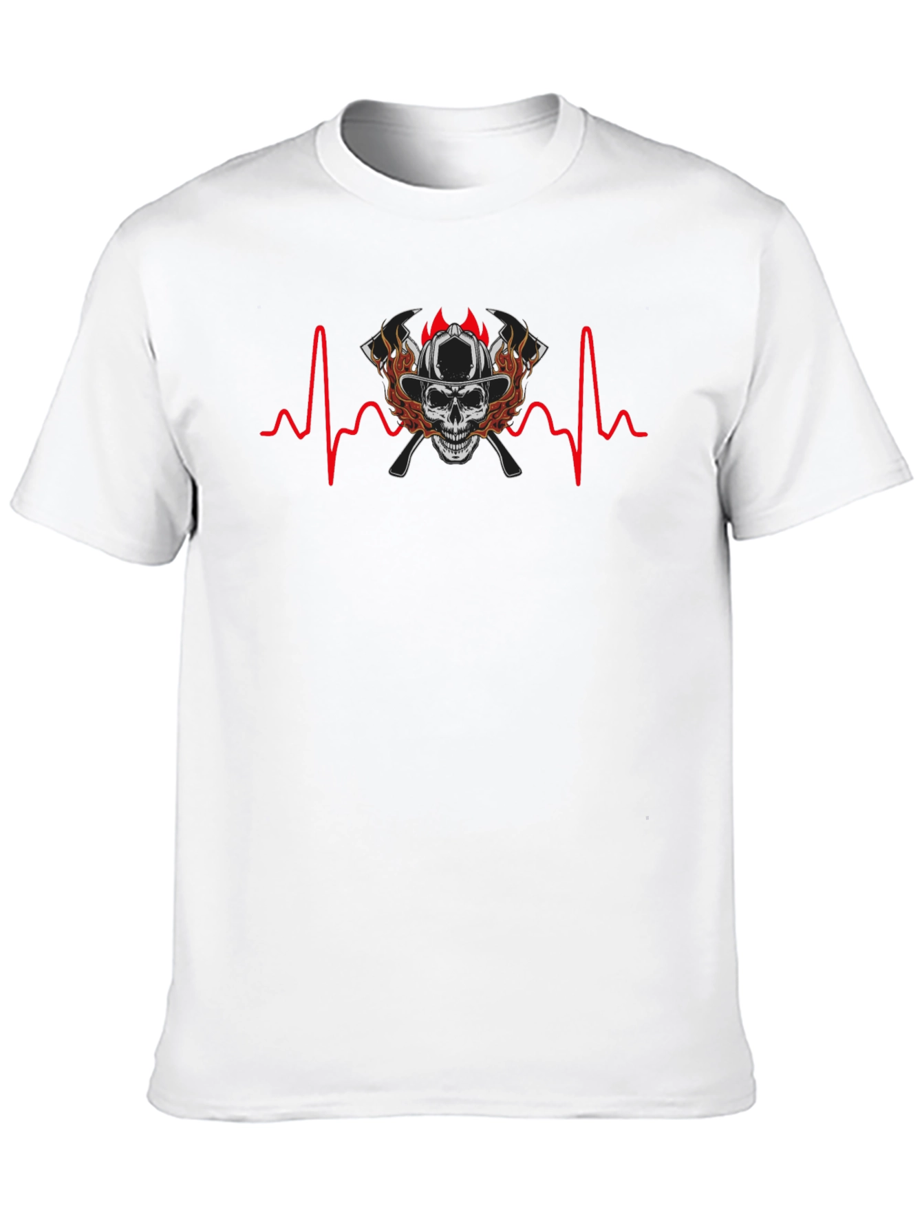 Firefighter Skull Heartbeat T-Shirt