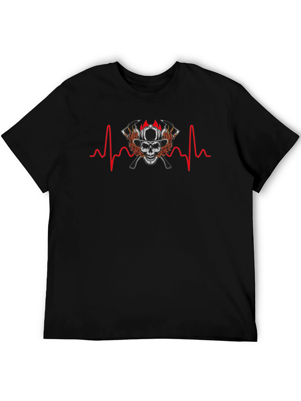 Firefighter Skull Heartbeat T-Shirt