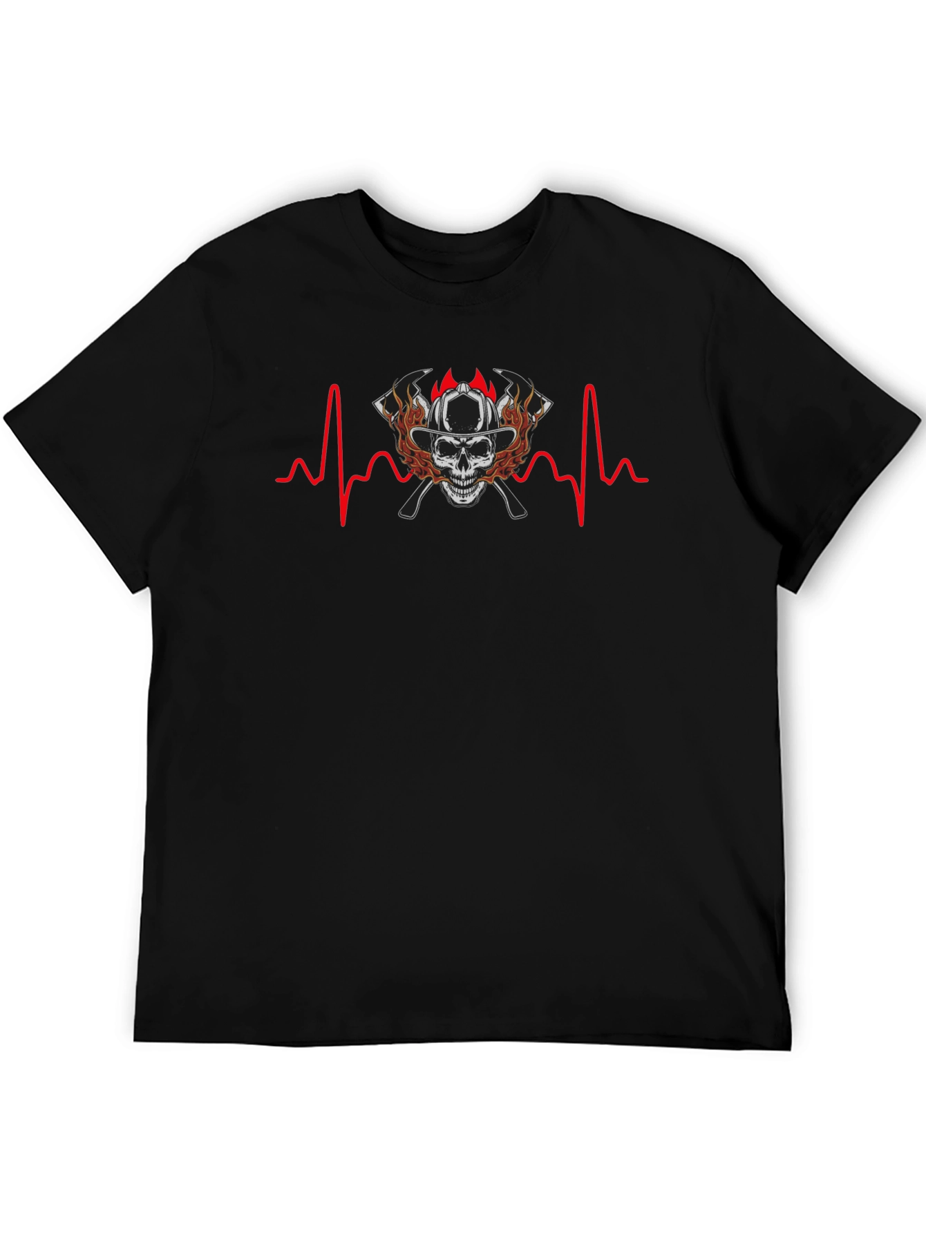 Firefighter Skull Heartbeat T-Shirt