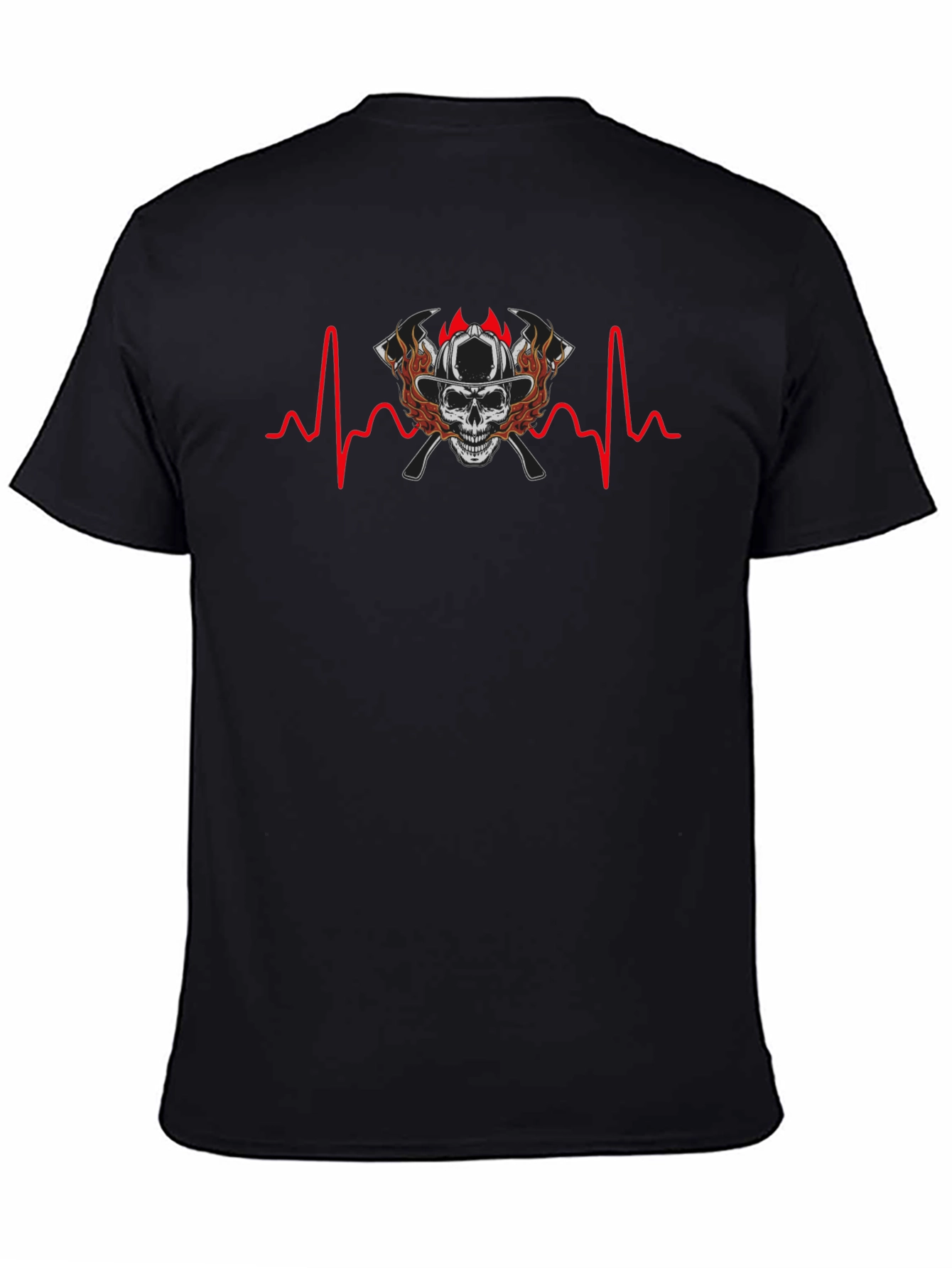 Firefighter Skull Heartbeat T-Shirt