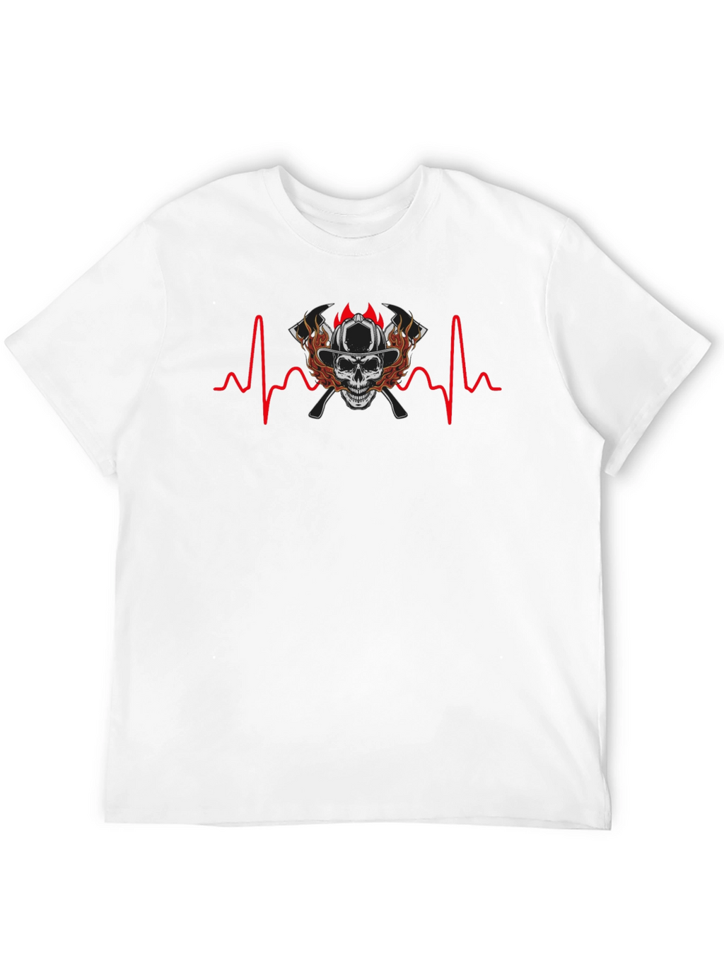 Firefighter Skull Heartbeat T-Shirt