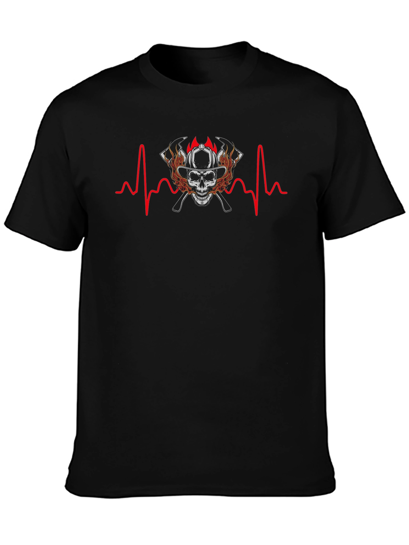 Firefighter Skull Heartbeat T-Shirt