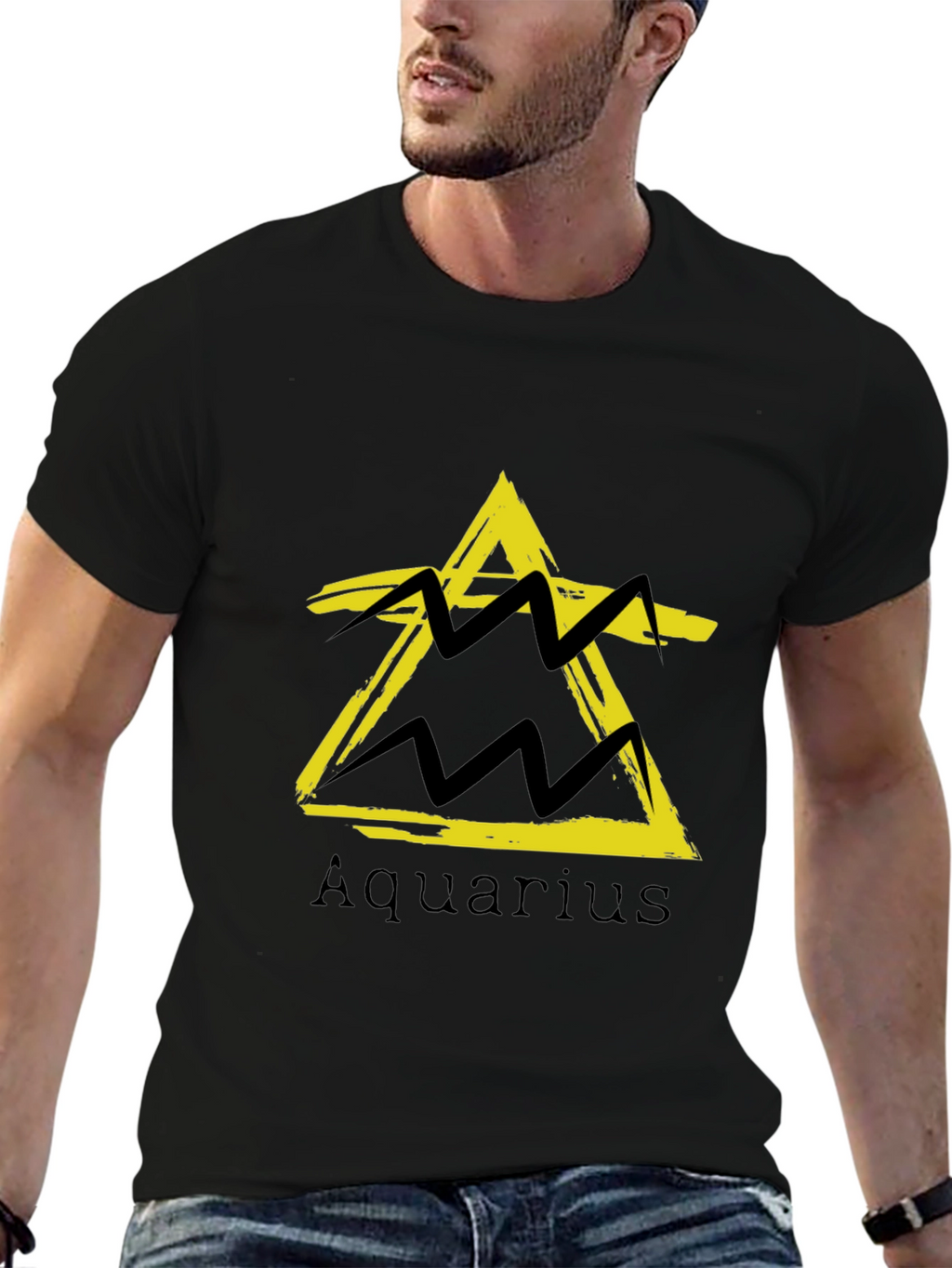 Aquarius Zodiac Sign Black T-Shirt