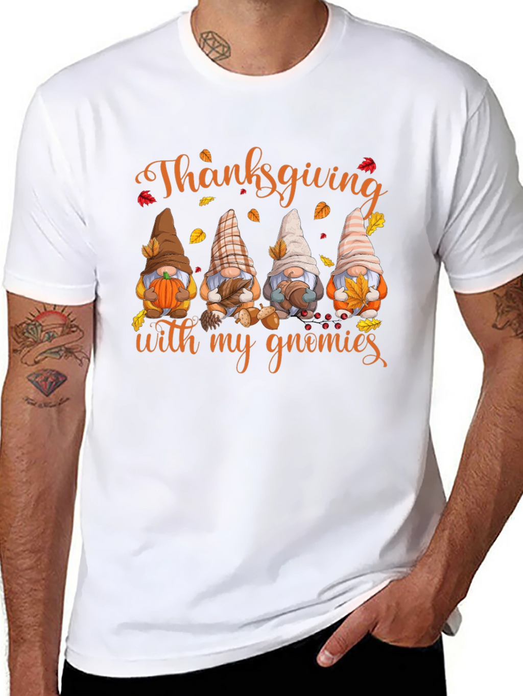 Thanksgiving Gnomies Black T-Shirt
