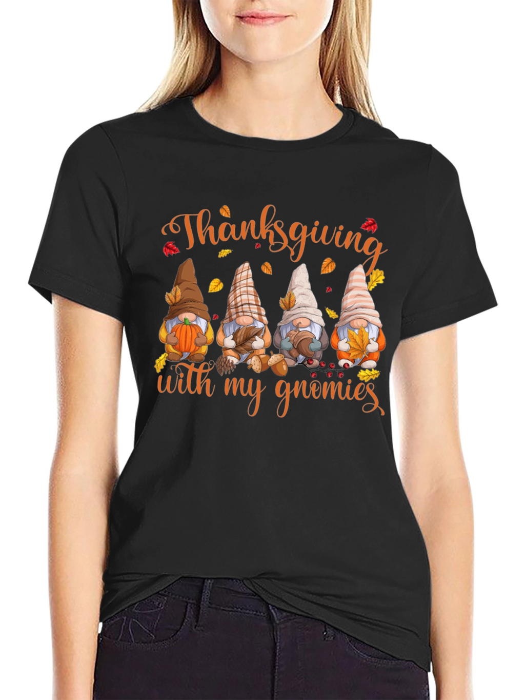 Thanksgiving Gnomies Black T-Shirt