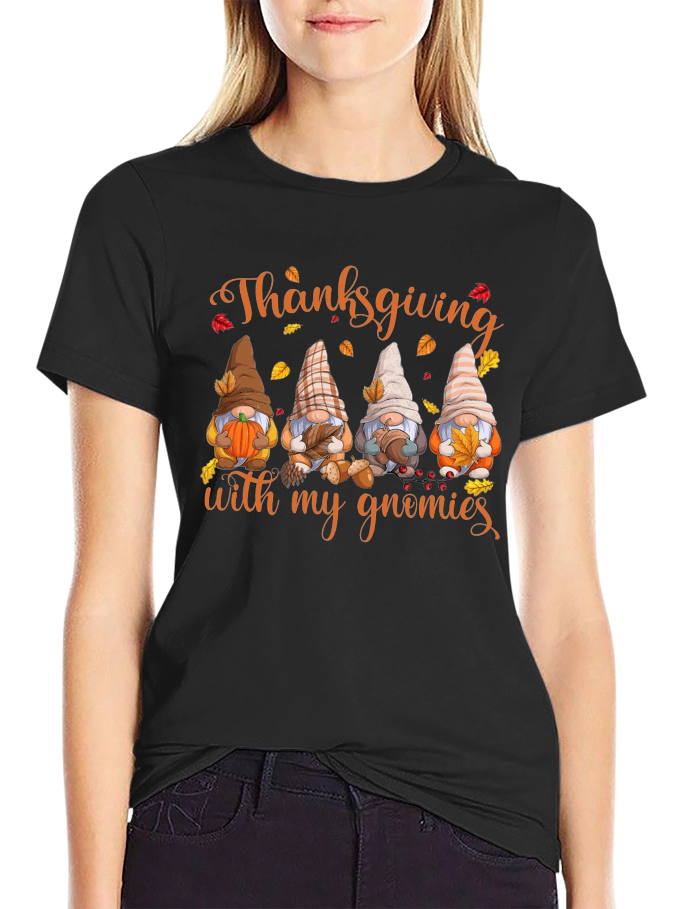 Thanksgiving Gnomies Black T-Shirt